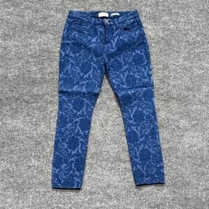 JEN7 Ankle Skinny Jeans Womens 6 Dark Blue Jacquard Floral Stretch Denim Pants